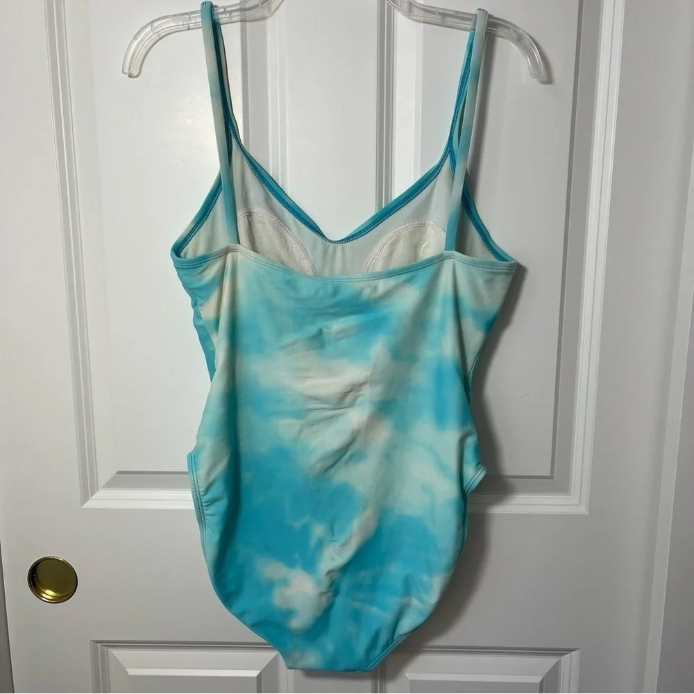 Anne Klein One Piece Swimsuit Sarong Set Sky Blue Tie Dye Aqua Turquoise 14